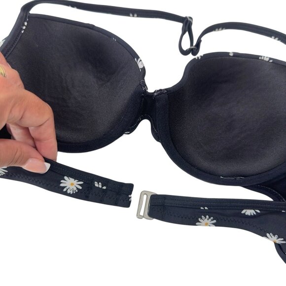 Old Navy Black Bikini Top Daisy Flowers Women SZ Small -Halter And Around Strap - Picture 8 of 10